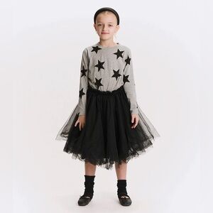 NWT NUNUNU Gray Star Print Top white Tulle dress